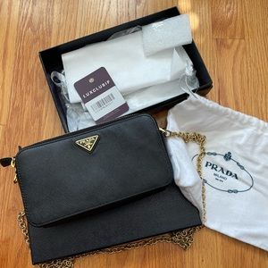 Prada Saffiano Double Zip Crossbody Bag